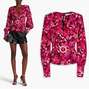 Rebecca Vallance Bramble Floral Crepe Silk Jewel Detail‎ Blouse Pink US 10